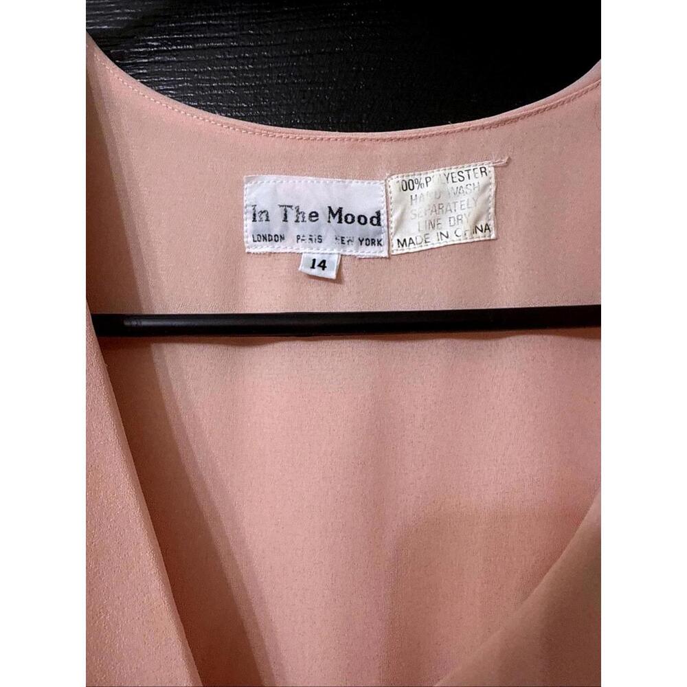 Vtg 80s Pleated Midi Dress Sz 14 Peach Lace Pearl Button Easter Wedding Gorgeous - Picture 2 of 11